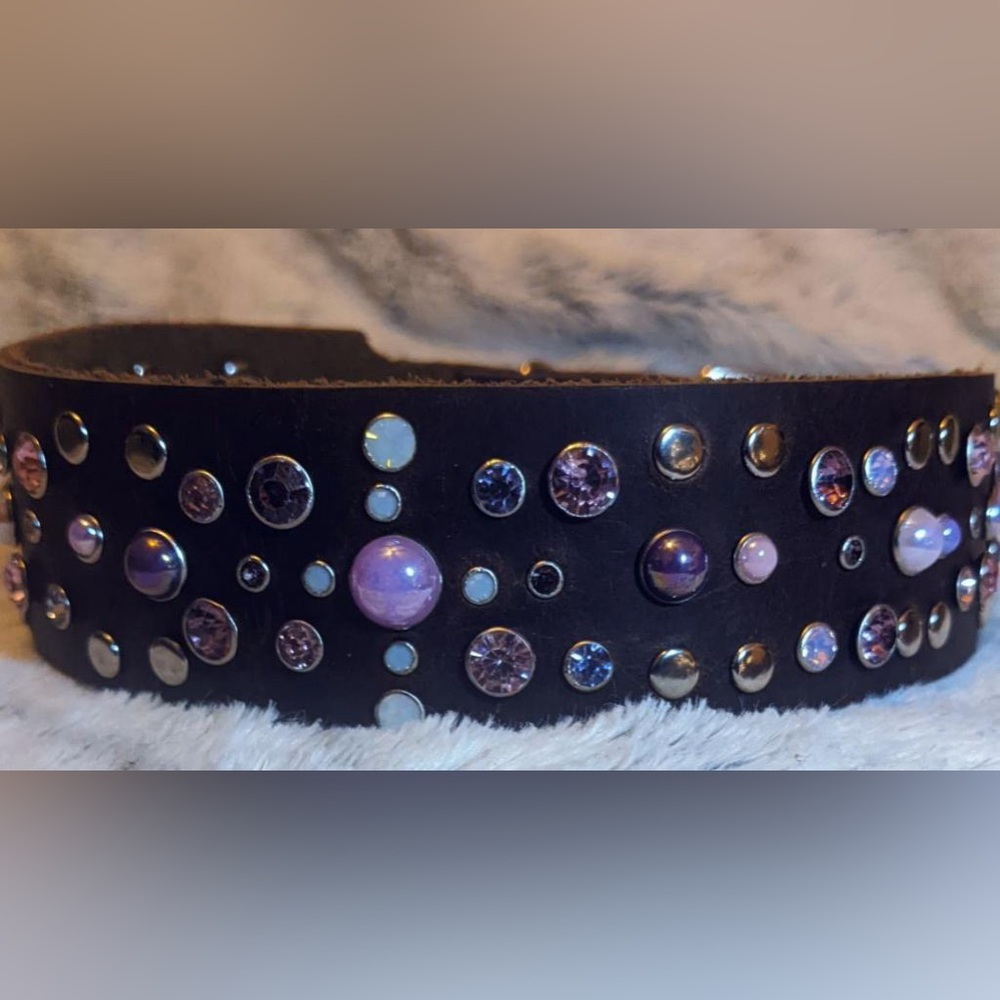 Crystal leather handmade dog collar - Picture 4 of 9